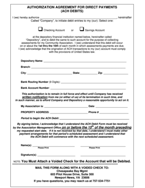 Authorization Agreement for Direct Payments (ACH Debits)