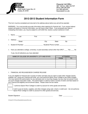 2012-2013 Student Information Form