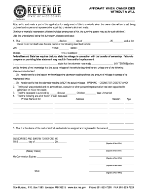 Affidavit for Vehicle Title Assignment Without Will