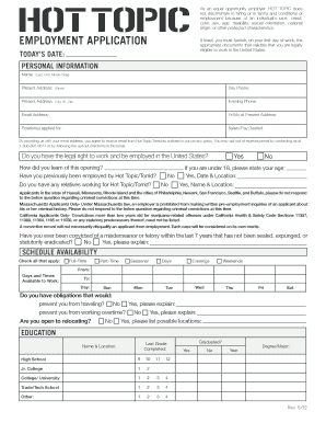 Hot Topic Employment Application