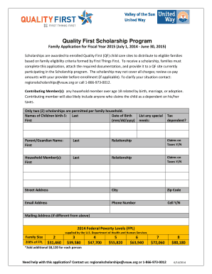 Quality First Scholarship Program Family Application