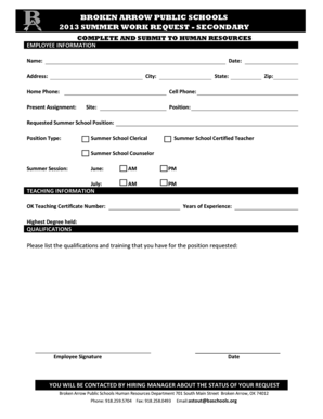 SUMMER SCHOOL Certified Staff Application - Broken Arrow Public ... - baschools