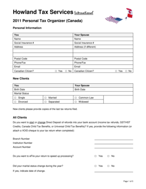 2011 Canada Personal Tax Organizer