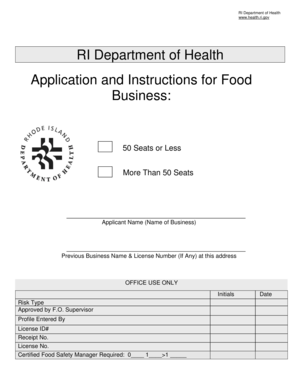 Rhode Island Food Business License Application