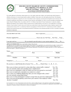 Holmes County Employment Application Form