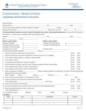 Condominium Renters Insurance Application