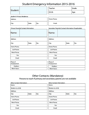 Student Emergency Information Form