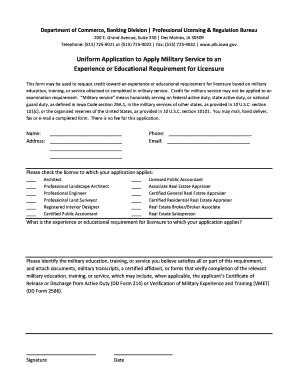 Uniform Application for Military Service Credit for Licensure