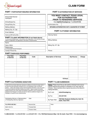 Texas Legal Claim Form