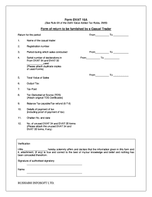 DVAT 16A Form for Casual Traders