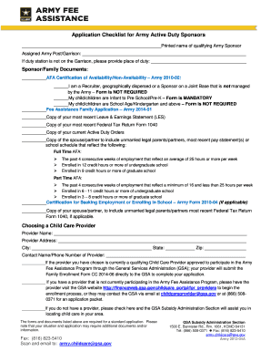 Army Active Duty Sponsor Application Checklist