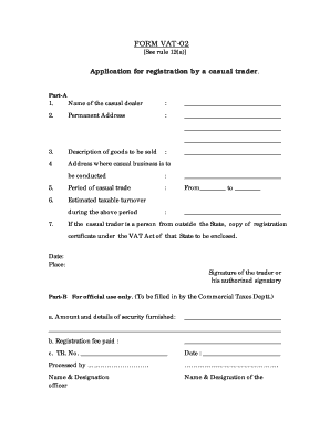 VAT-02 Casual Trader Registration Form