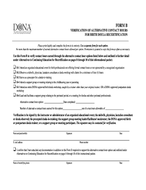 Verification of Alternative Contact Hours for Birth Doula Recertification