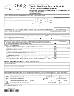 New York State Tax on Premiums Form CT-33-D