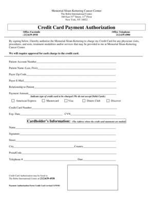 Memorial Sloan-Kettering Credit Card Payment Authorization