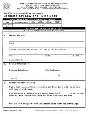 Texas Cosmetology Law and Rules Book Order Form