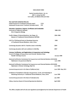Acupuncture Disclosure Form