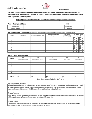 Self Certification Form for Low Income Housing