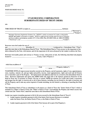 Utah Subordinate Deed of Trust (MERS)