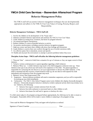 YMCA Child Care Behavior Management Policy
