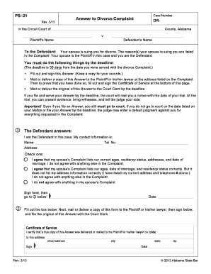 Answer to Divorce Complaint