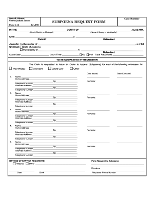 Alabama Subpoena Request Form