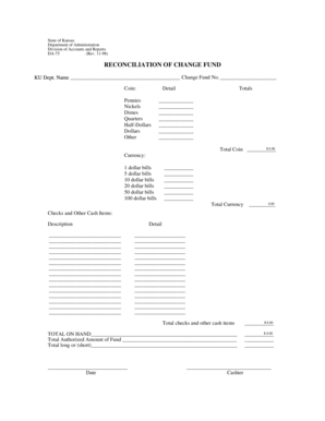 Kansas Change Fund Reconciliation Form