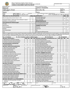 Missouri Lodging Establishment Inspection Report