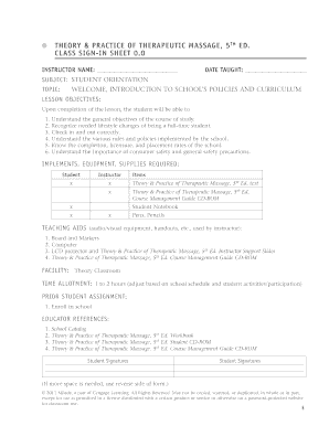 Student Orientation Class Sign-In Sheet