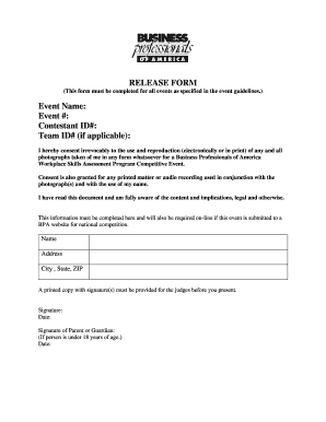 Business Professionals of America Release Form