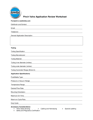 Pinch Valve Application Review Worksheet