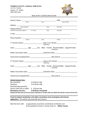 Weber County Pet License Application