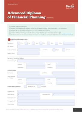 Advanced Diploma of Financial Planning Enrolment Form
