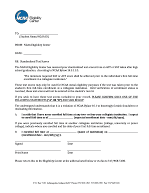 NCAA Standardized Test Score Confirmation Form
