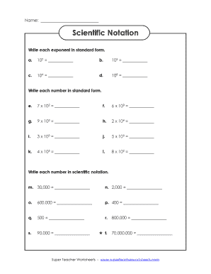 Scientific Notation Worksheet