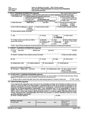 Florida Voluntary Prekindergarten Education Program Application