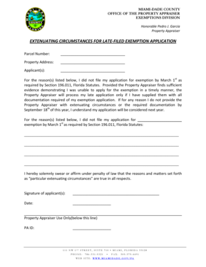 Miami-Dade County Late-Filed Exemption Application