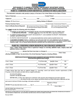 Florida Small Business Enterprise Certification Renewal Affidavit