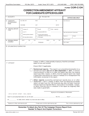 Texas Ethics Commission Correction Affidavit