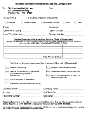 Freight Loss and Damage Claim Form