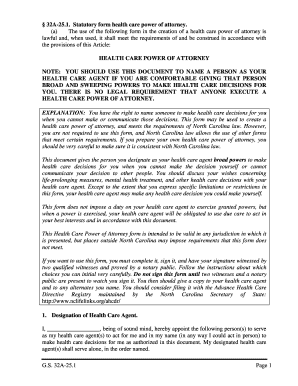 North Carolina Health Care Power of Attorney