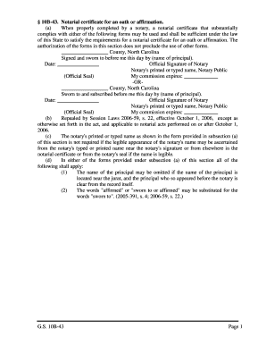 North Carolina Notarial Certificate for Oath or Affirmation