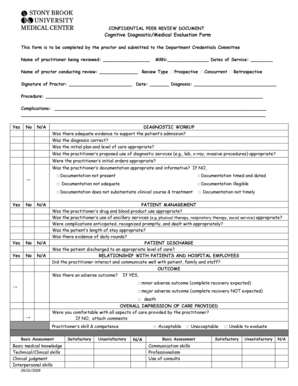 Cognitive Diagnostic/Medical Evaluation Form