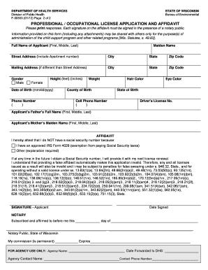 Wisconsin Professional License Application and Affidavit