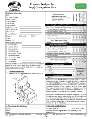 Freedom Designs Simply Seating Order Form