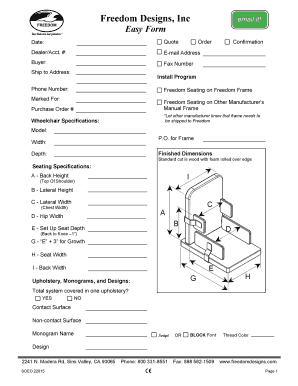 Freedom Designs Wheelchair Customization Form