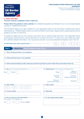 UK Points Based System Dependant Form