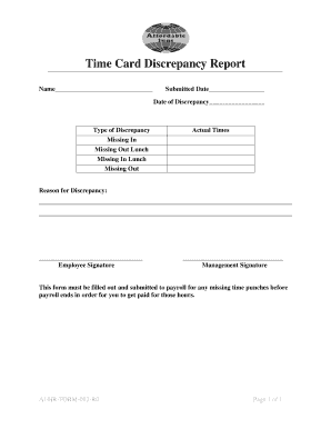 Templates for time cards - Time Card Discrepancy Report - Affordable Inns