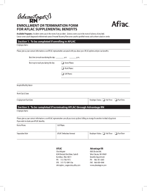 AFLAC Supplemental Benefits Enrollment or Termination Form