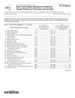 New York State Resident Credit for IT-112-C